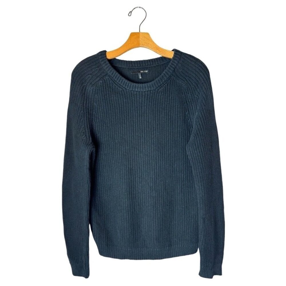 Oak + Fort Sweater Women XS Washed Black Ribbed Knit Cotton Crew Neck Pullover